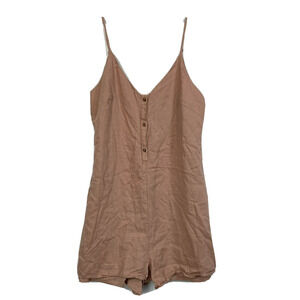 Gentle Fawn Romper Womens Sz S Beige Linen Shorts Sleeveless Buttons V‎ Neck